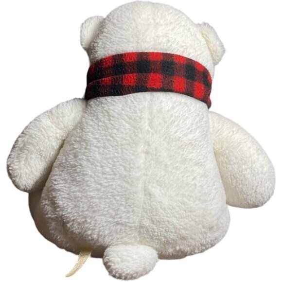White Polar Bear Holiday Teddy Bear Checkered Scarf Plush Toy 15" - Picture 4 of 5